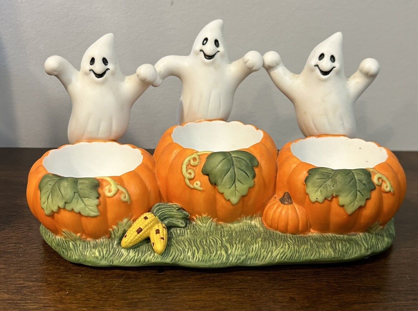 Partylite Ghost Trio Tealight Holder Halloween Pumpkin Decorations EUC No Box