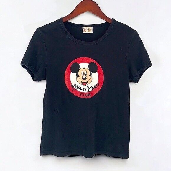 Vintage Disney Mickey Mouse Club Shirt Womens Medium Black 90s RARE Short Sleeve