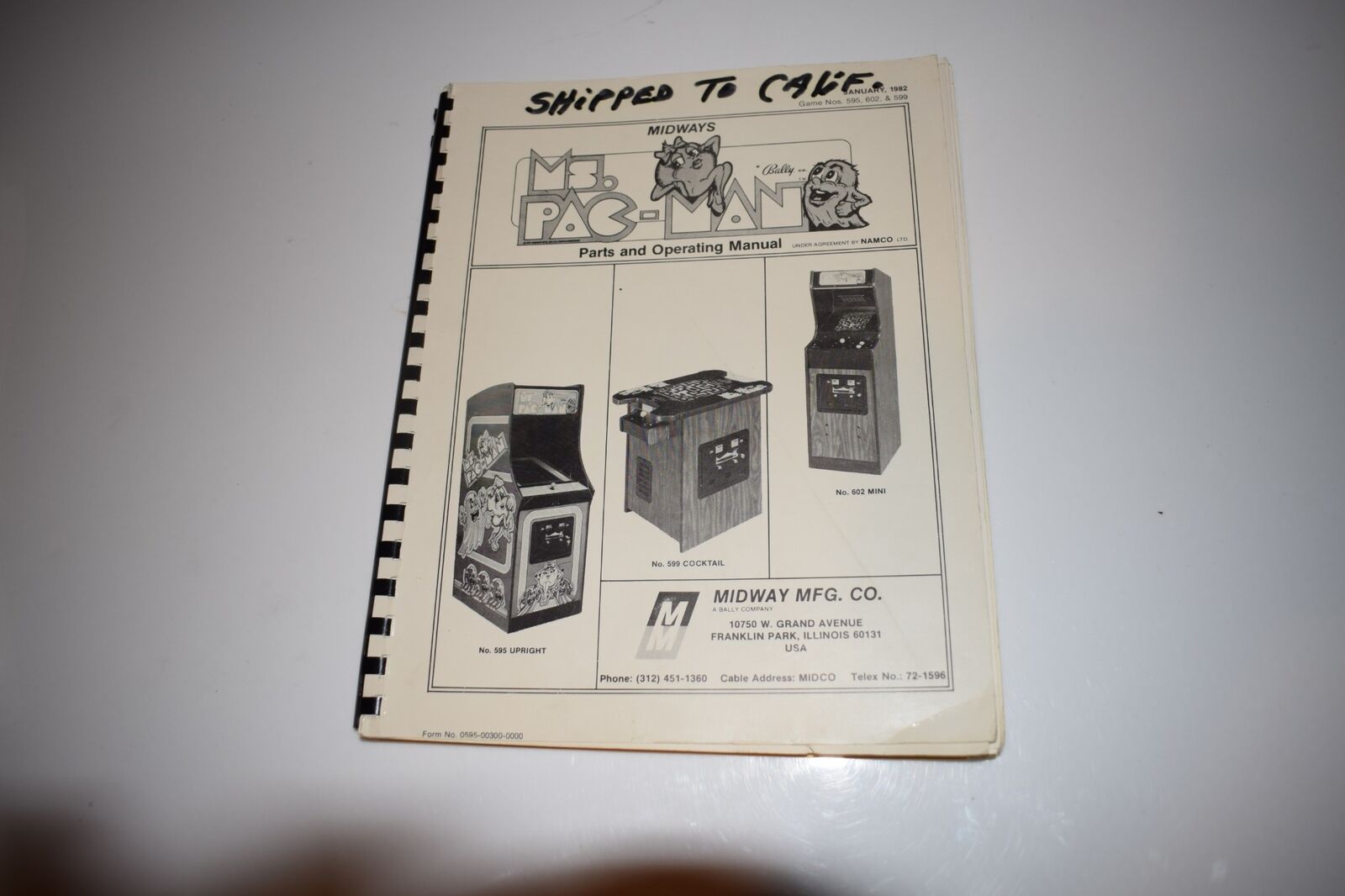 MS. PAC-MAN PARTS & OPERATING MANUAL MIDWAY 1982 GAME # 595, 602 & 599 (BOOK798)