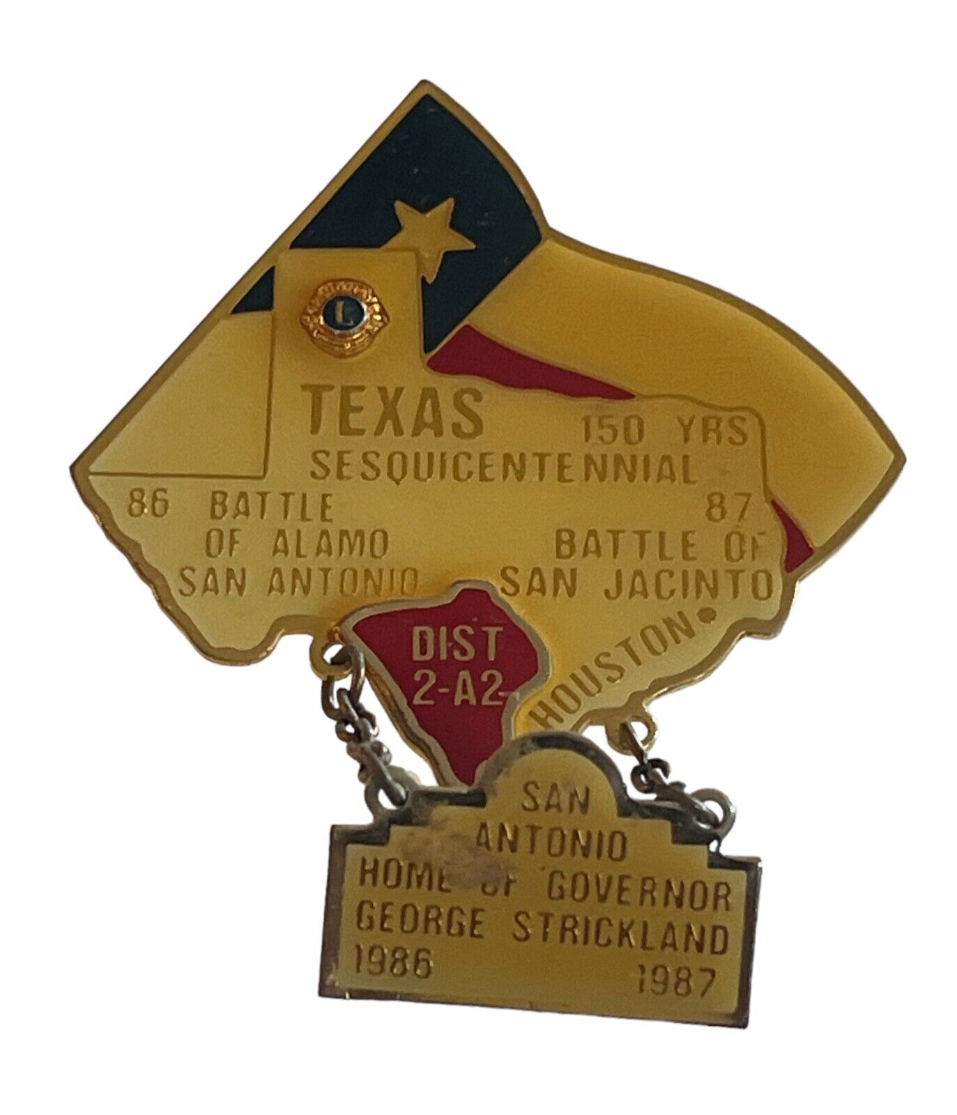 Lions Club 1986-7 Gov George Strickland Texas Sesquicentennial Clutch Back Pin