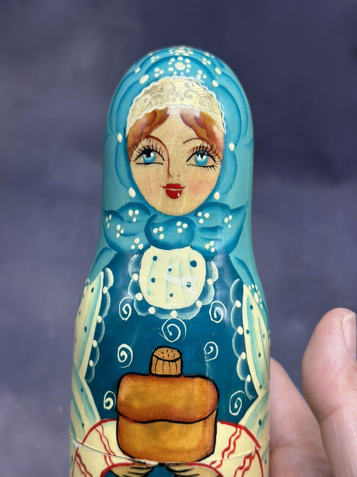 Vintage Matpeha Signed Russian Nesting Doll Hand Painted Girl Beautiful