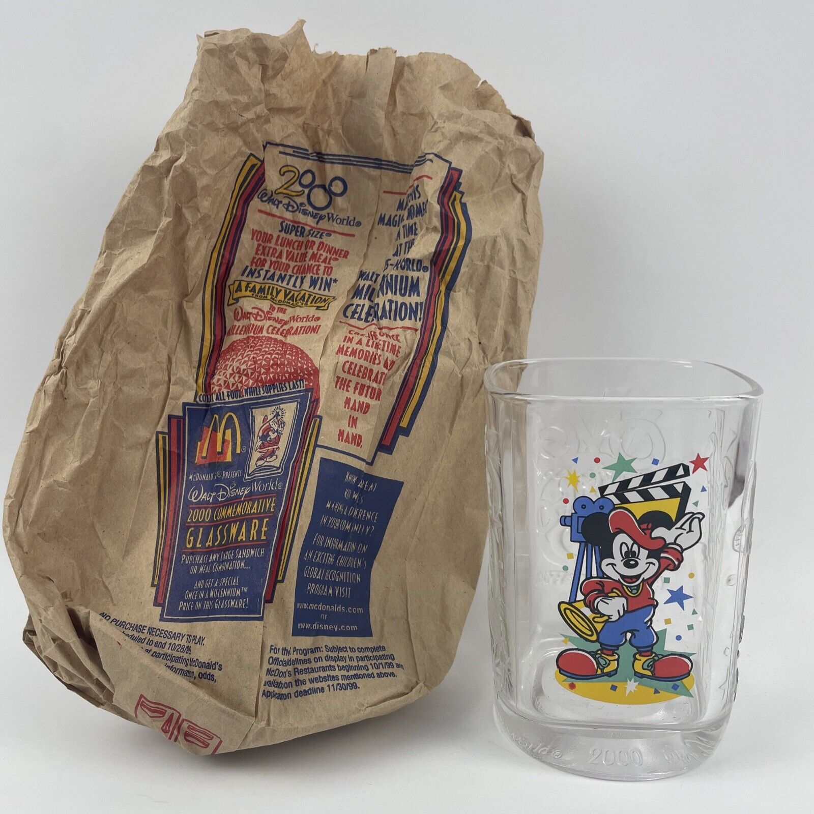 Vintage 1999 McDonald’s Disney Studios Tumbler Mickey Mouse Original Bag
