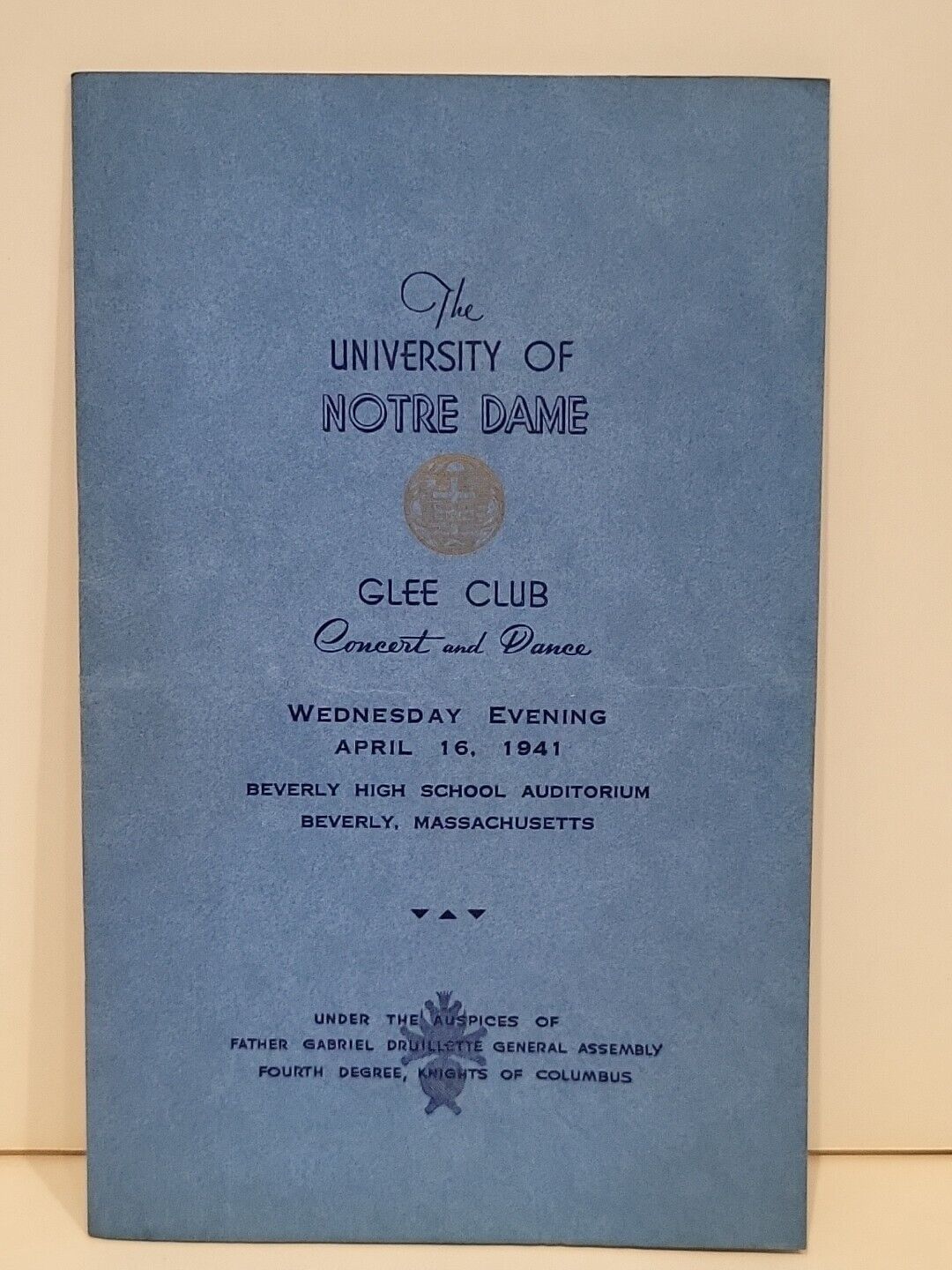 1941 University of Notre Dame Glee Club Concert Program Beverly High School MA