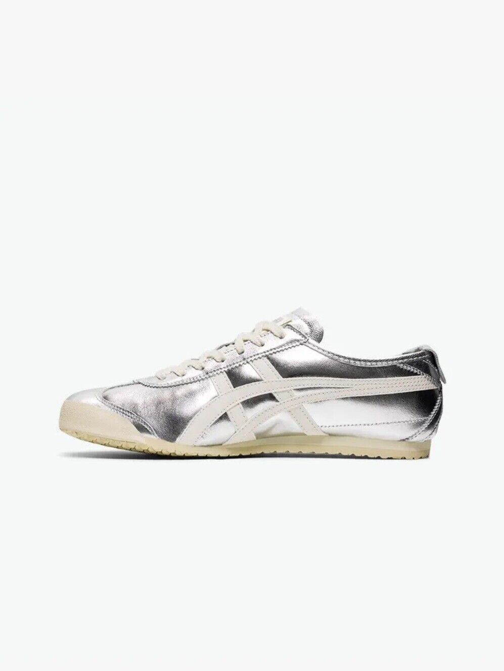 2024Unisex Onitsuka Tiger MEXICO 66 Silver Yellow Leather Sneakers Running Shoes