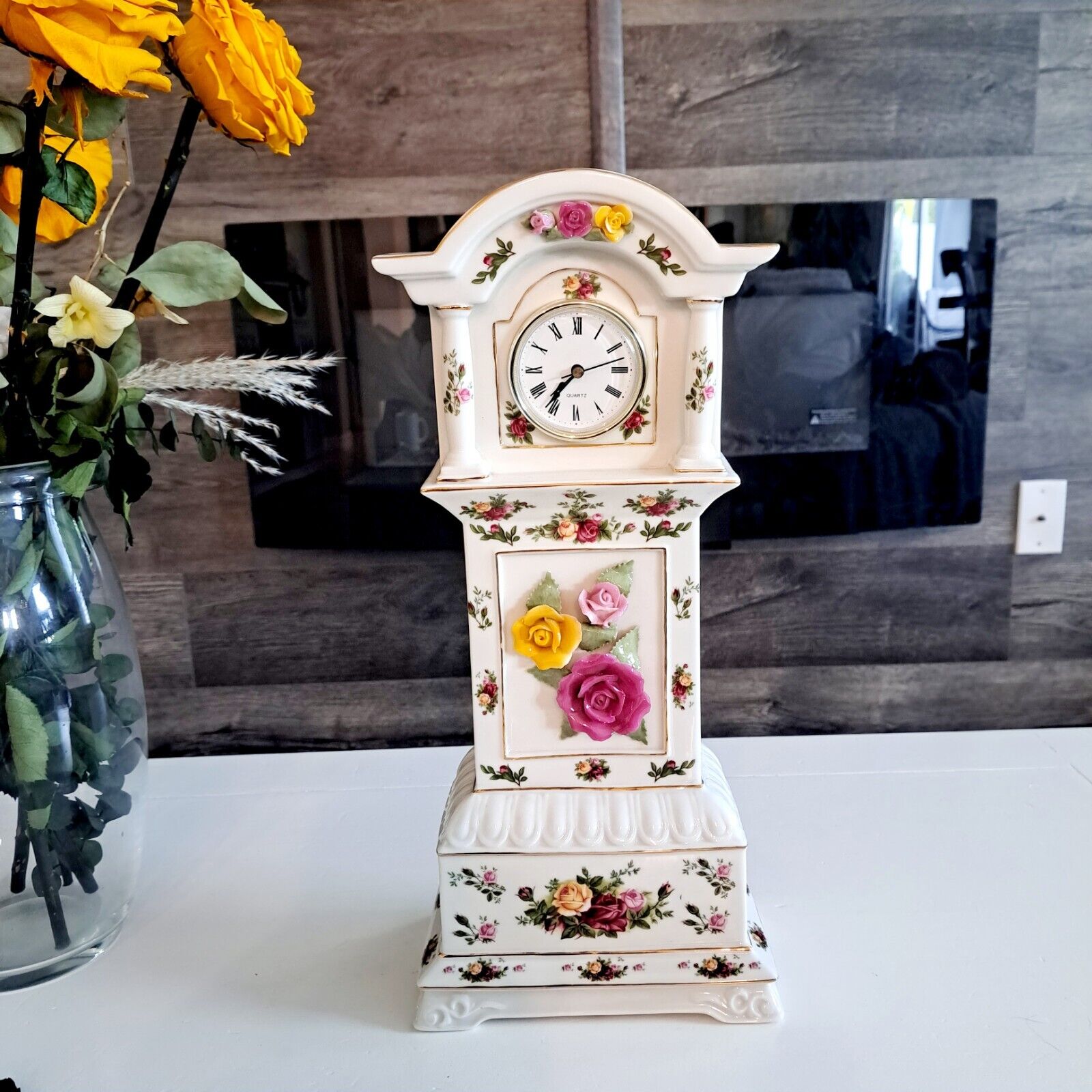 Vintage Royal Albert Old Country Rose  Grandfather Clock 