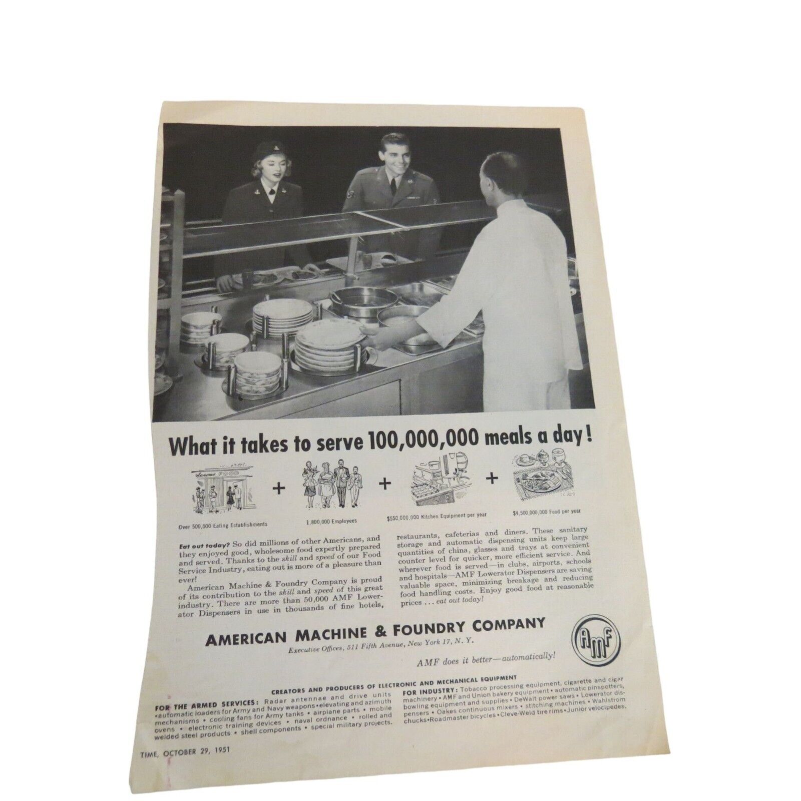 American Machine & Foundry Company 1951 Advertising Print Ad Armed Services VTG