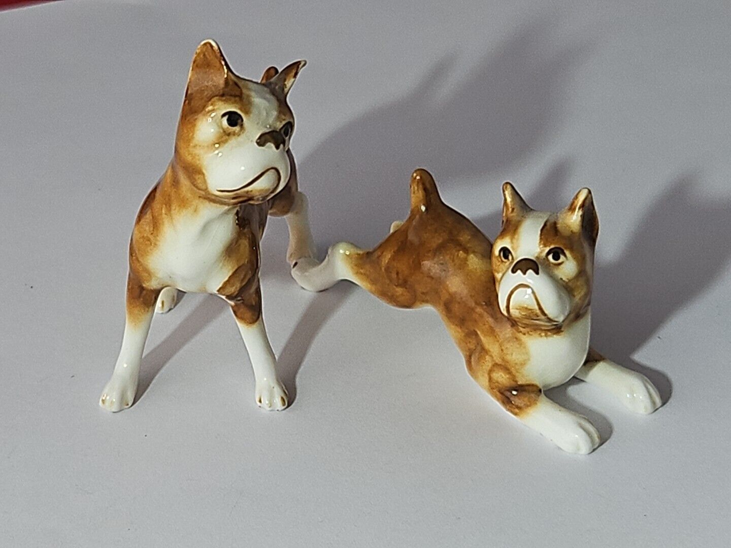 Vintage Boxer Dogs Figurines, Lot of 2 Playful Puppy and Alert ,Bone China,Japan
