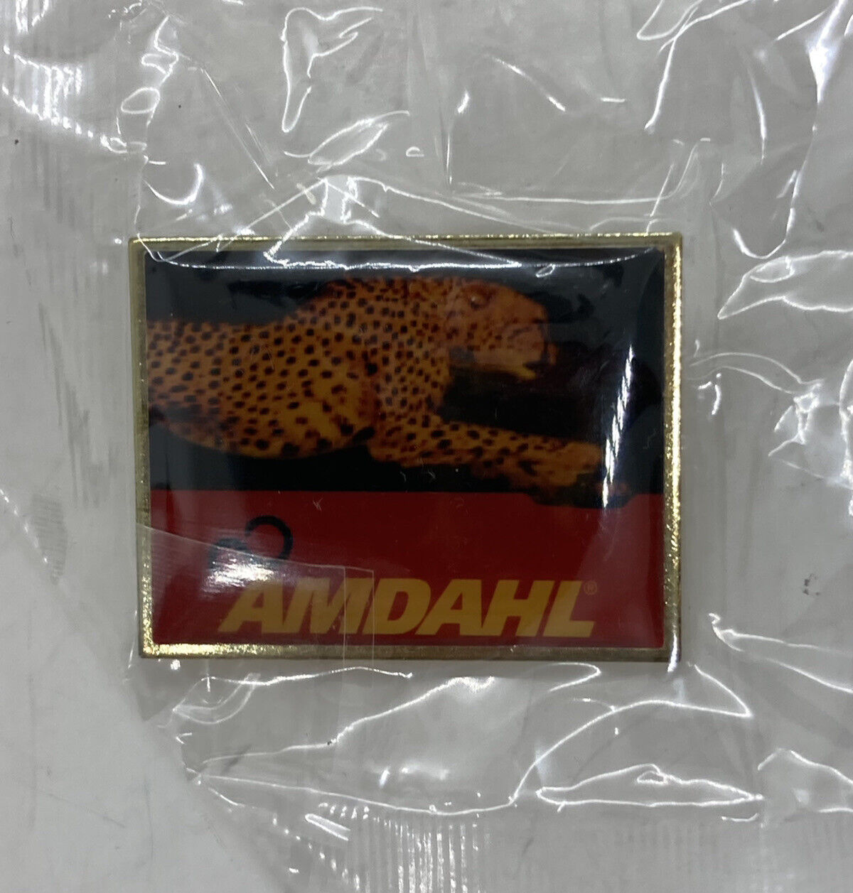 Rare AMDAHL Open System Brass Enamel Lapel Pin Cheetah Logo Union Made In USA 16
