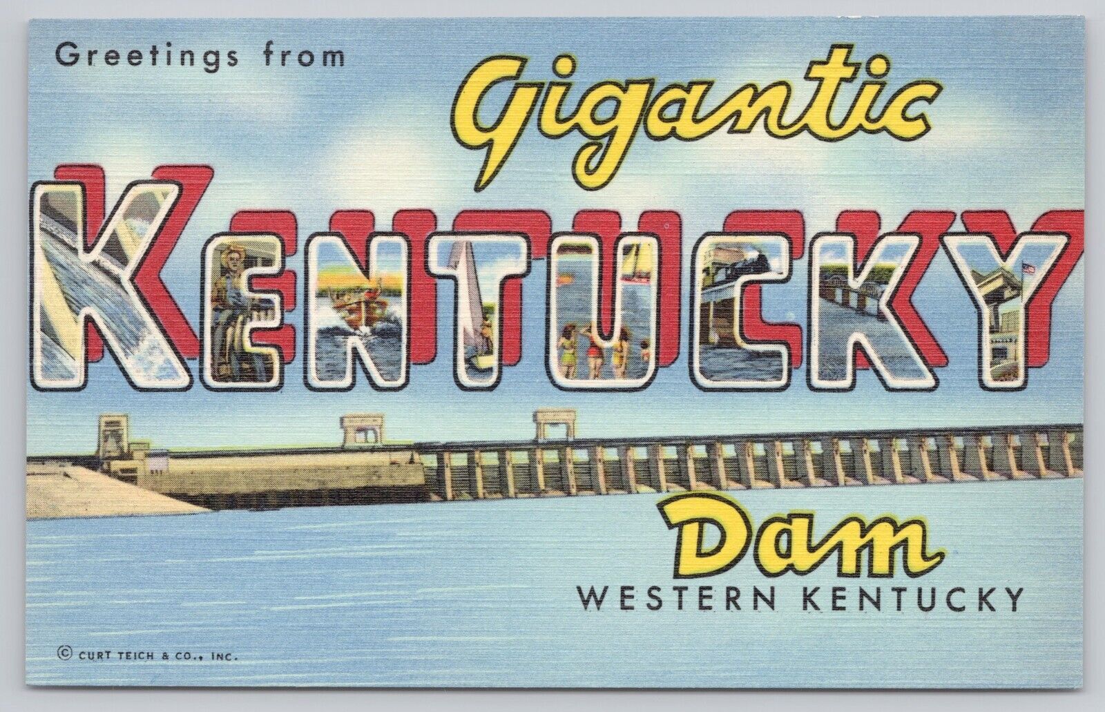 Gigantic Kentucky Dam, Large Letter Greetings, Vintage Postcard