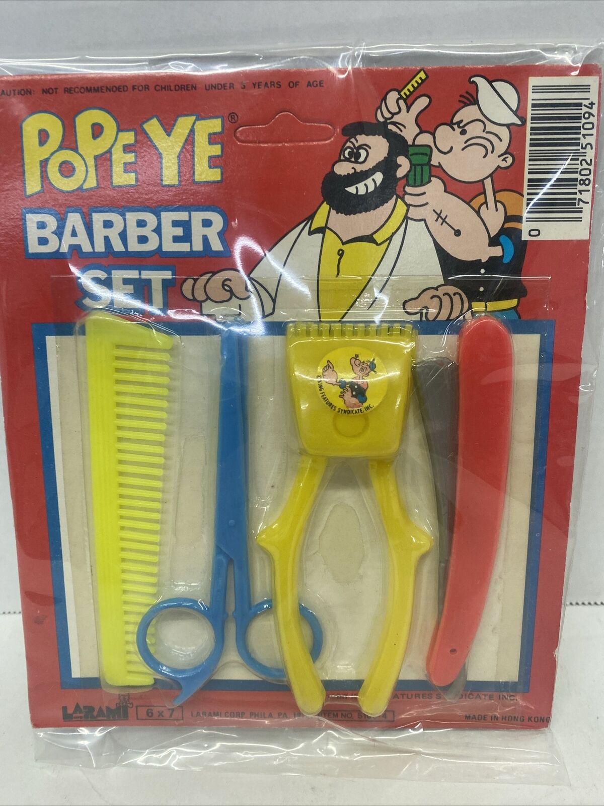 Vintage Unpunched 1980 Larami King Popeye Barber Set NOS