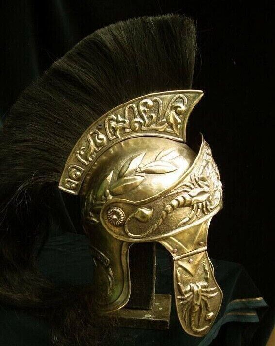 Authentic Replica 18 Guage Brass Captain Medieval Cavalry Roman Helmet 3 palam