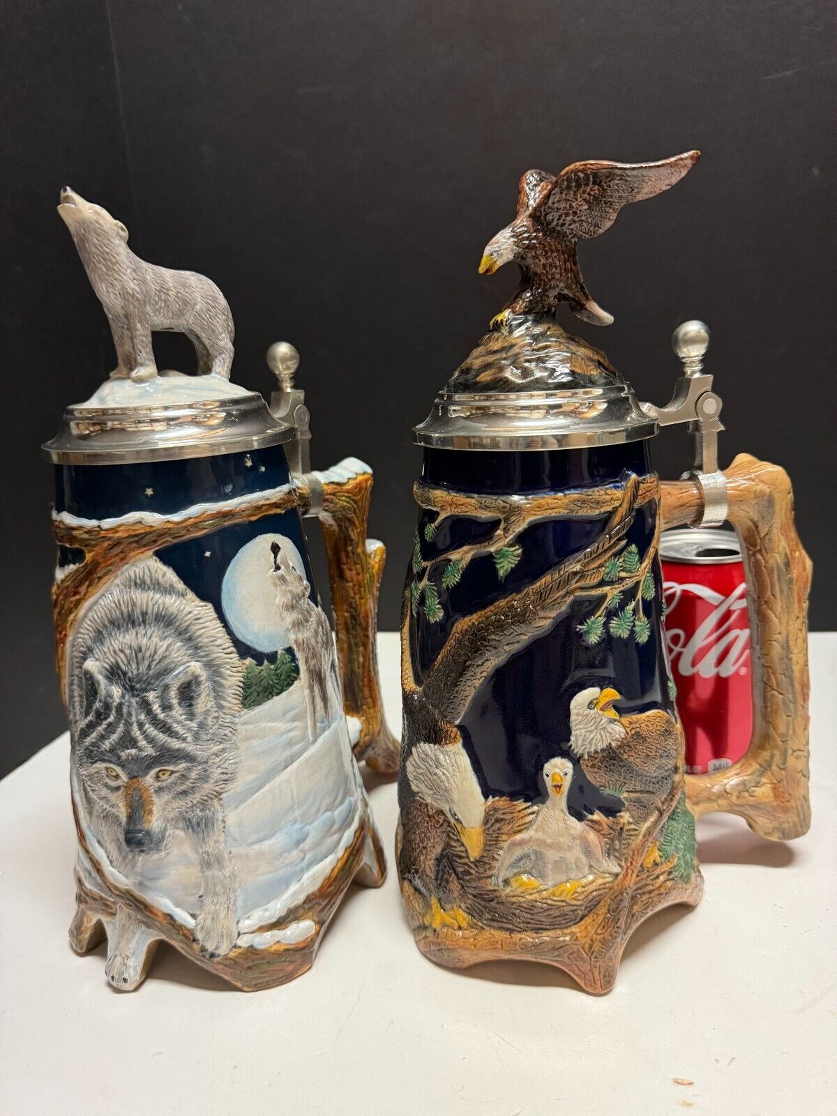 2002 Anheuser-Busch Nature’s Pride Series Bald Eagle & Wolf Steins No Box NICE