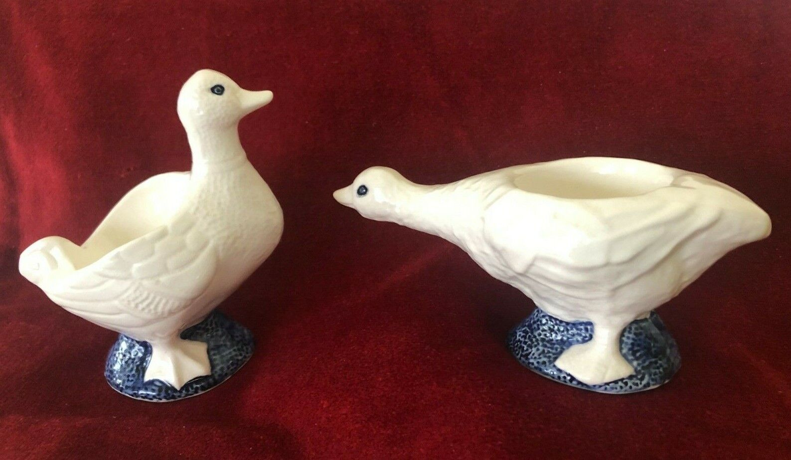 RARE Vtg ART POTTERY - 2 WHIMSICAL GEESE EGG CUPS - Artisan HAND-CRAFTED Signed
