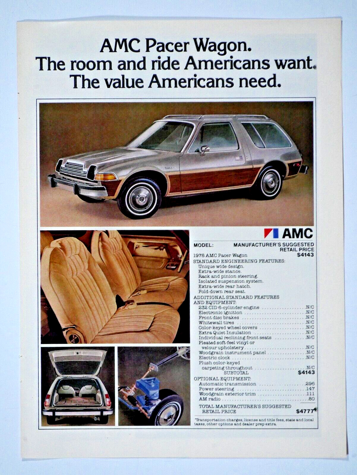 1978 AMC Pacer Wagon Vintage Original Print Ad 8.5 x 11\