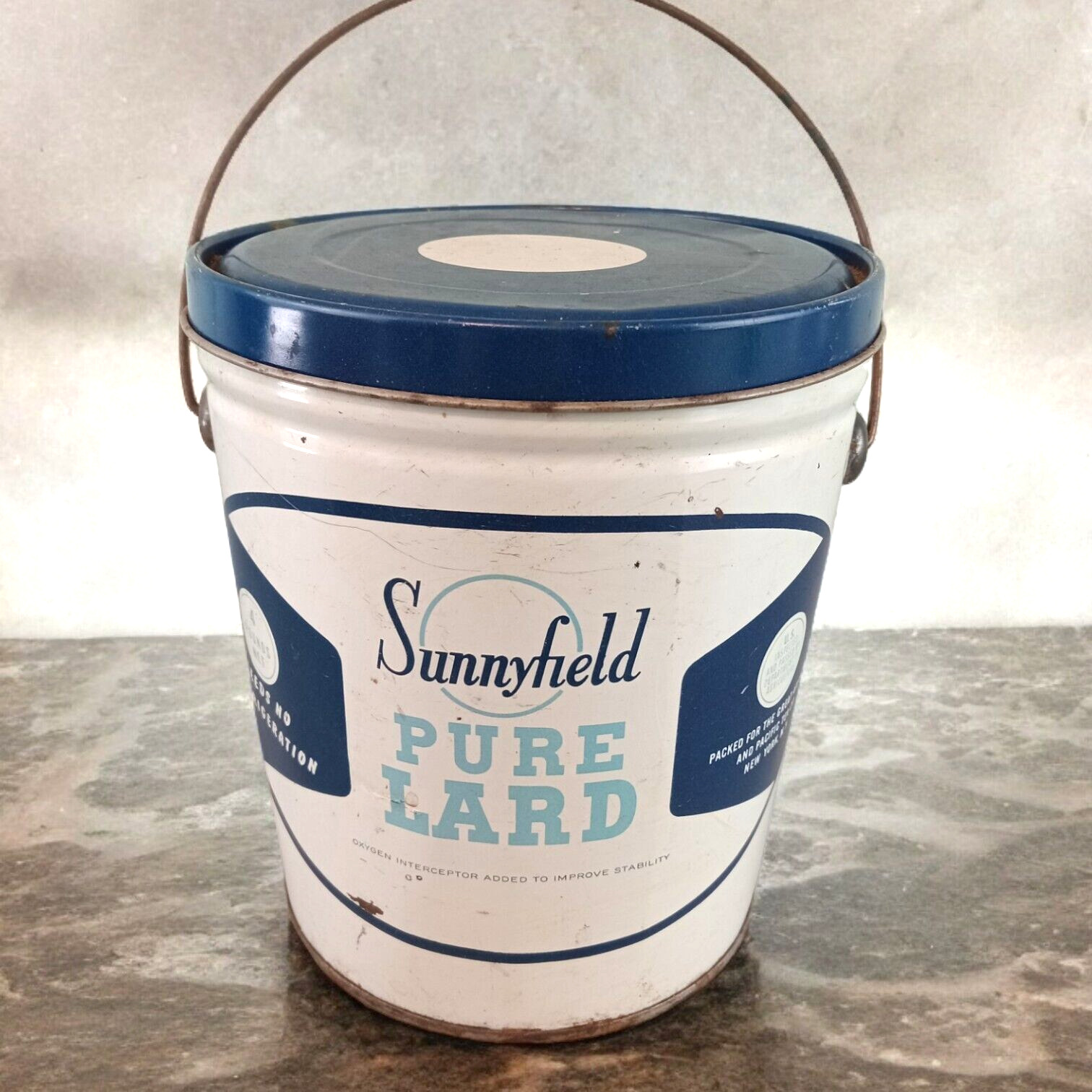 SUNNYFIELD Pure Lard Great Atlantic & Pacific Tea Co. NY 4 Lb. Lard Tin Pail Can