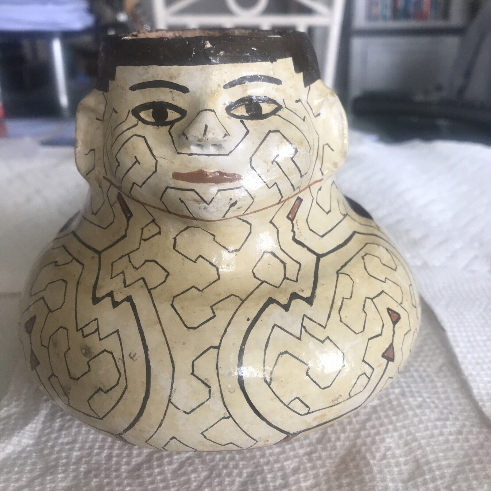 Vintage Peruvian Shipboard-Conibo Shaman Effigy Pottery Vase