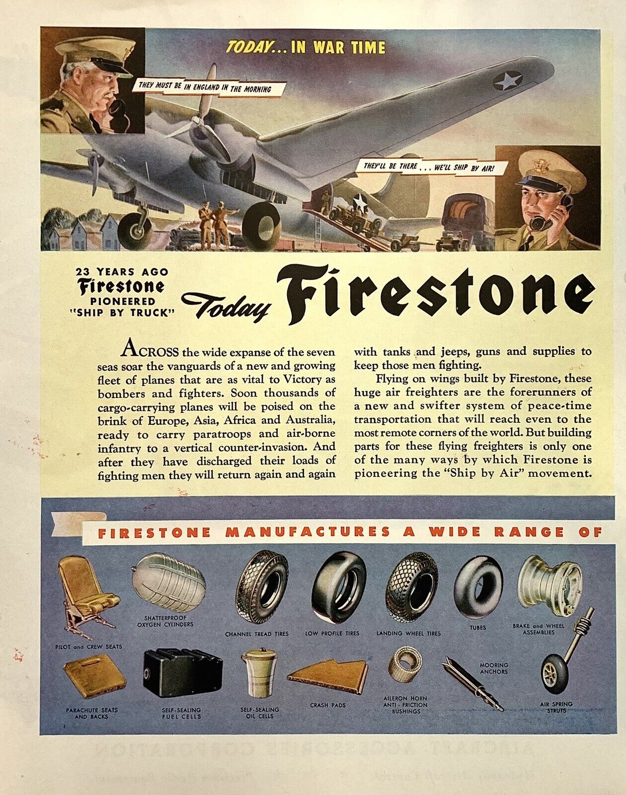 Magazine Print Ad Vintage 1942 WWII Firestone Tires Military Products Shipping
