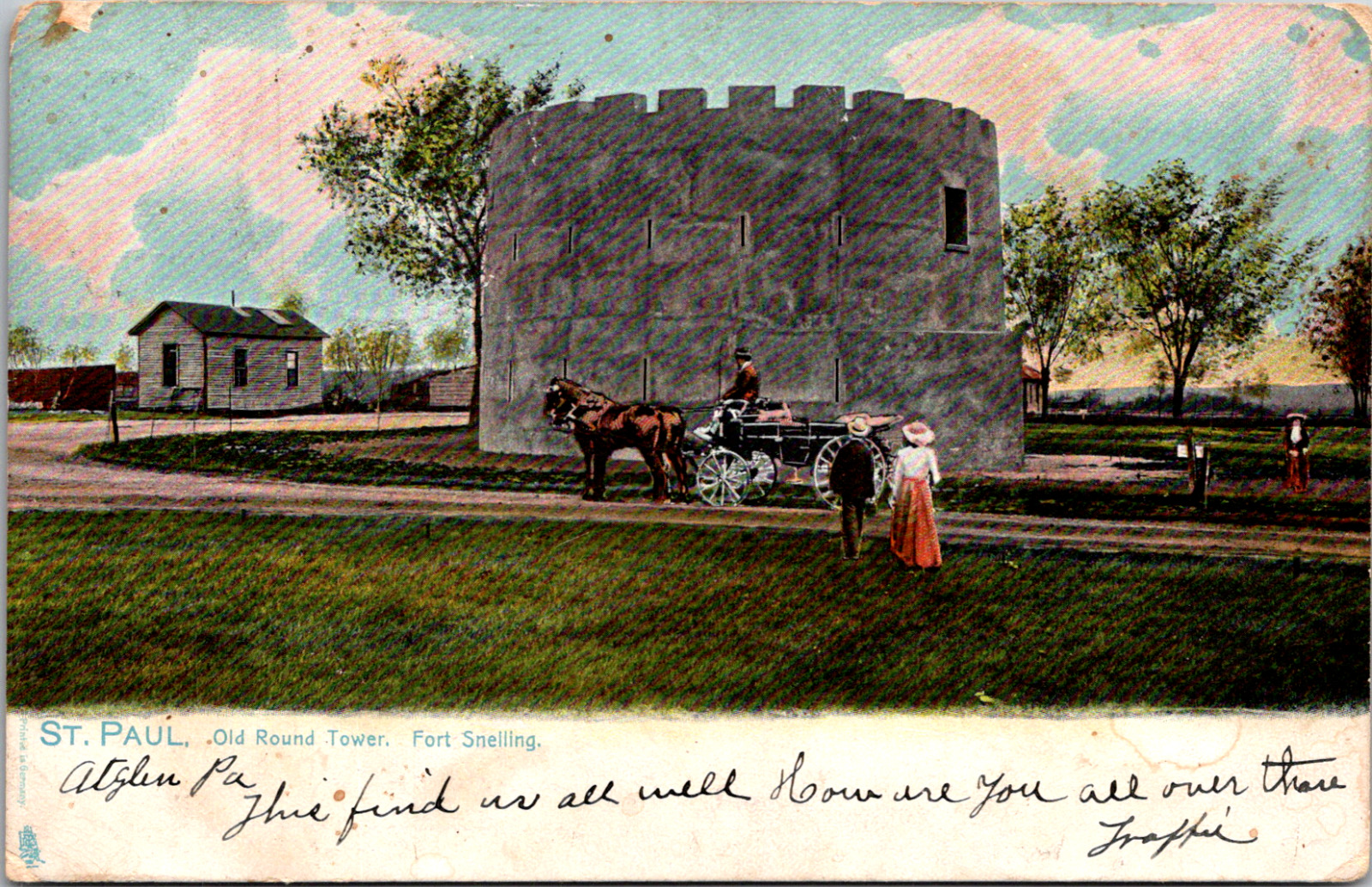 St. Paul Minnesota Fort Snelling Old Round Tower People Vintage c. 1907 Postcard