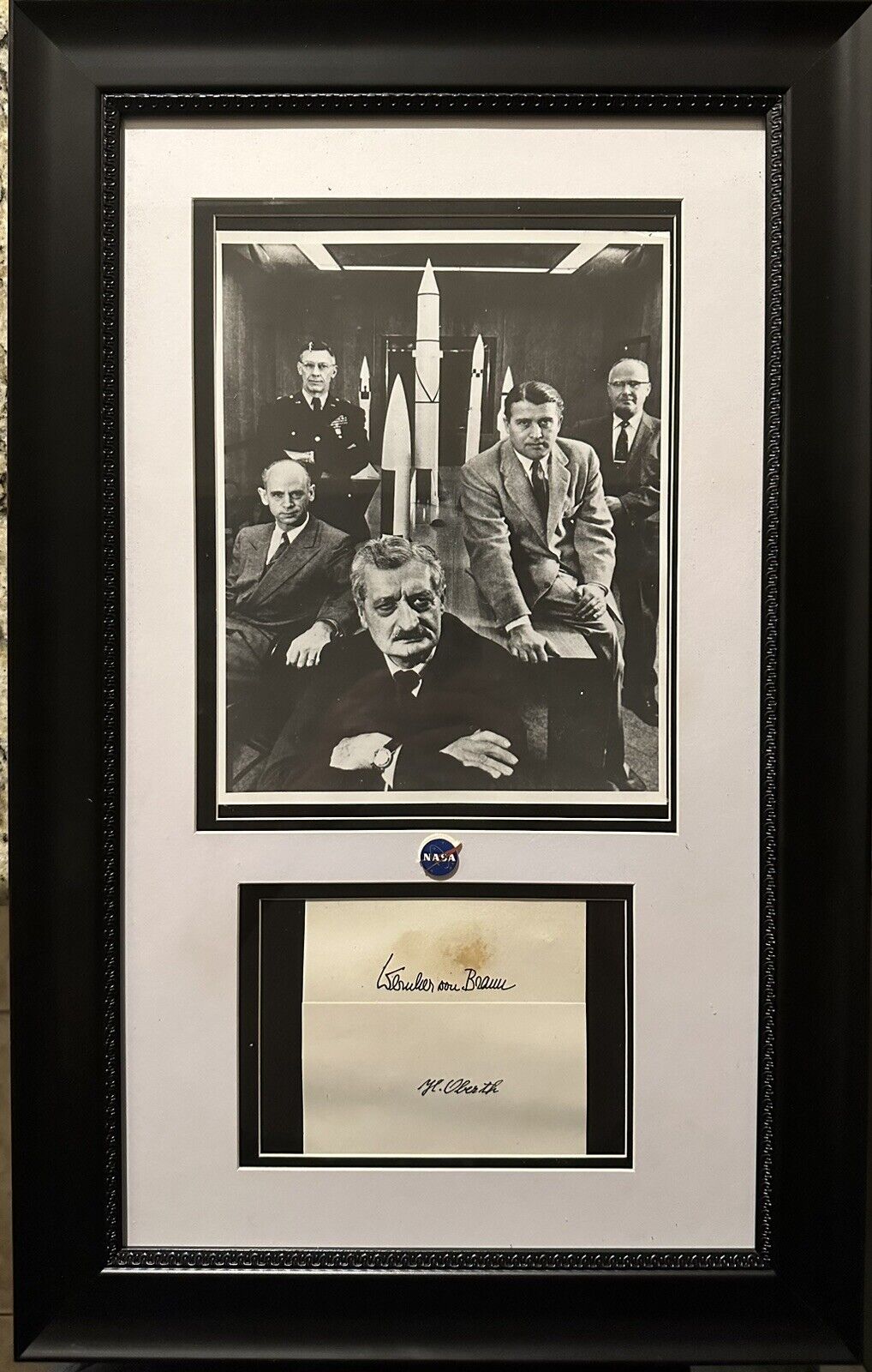 Framed Werner Von Braun & Herman Oberth Cut Autos With Photo Of NASA Scientists 