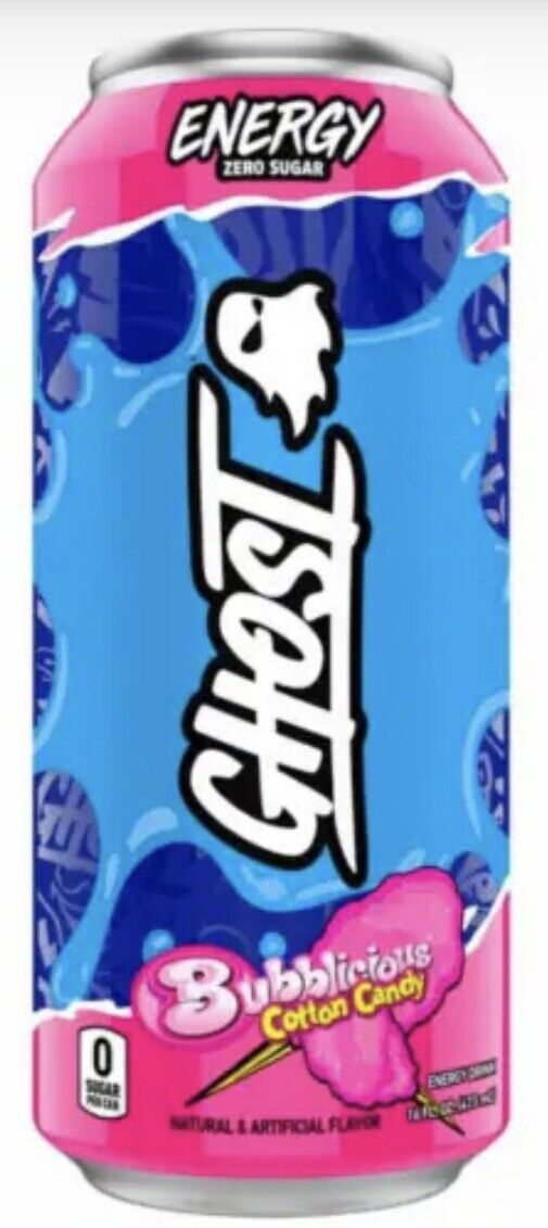 RARE GHOST BUBBLICIOUS COTTON CANDY ENERGY DRINK 1-16 FL.OZ. CAN UNOPEN/SEALED