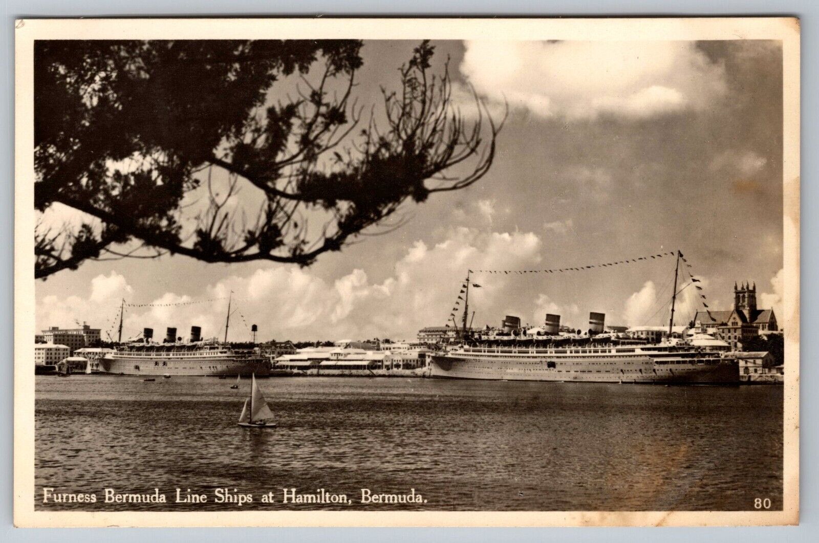 Furness Bermuda Line Ships at Hamilton Bermuda Real Photo Postcard. RPPC