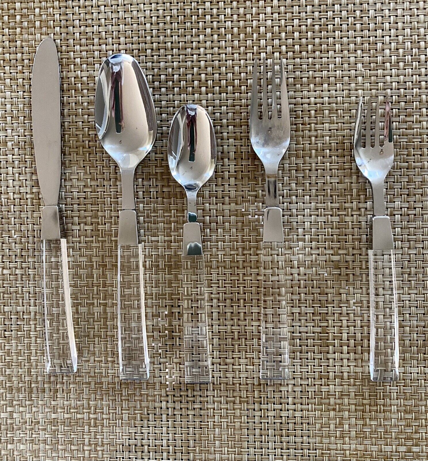 Vintage Lucite Stainless Steel Japan 5-pc Place Setting For 8