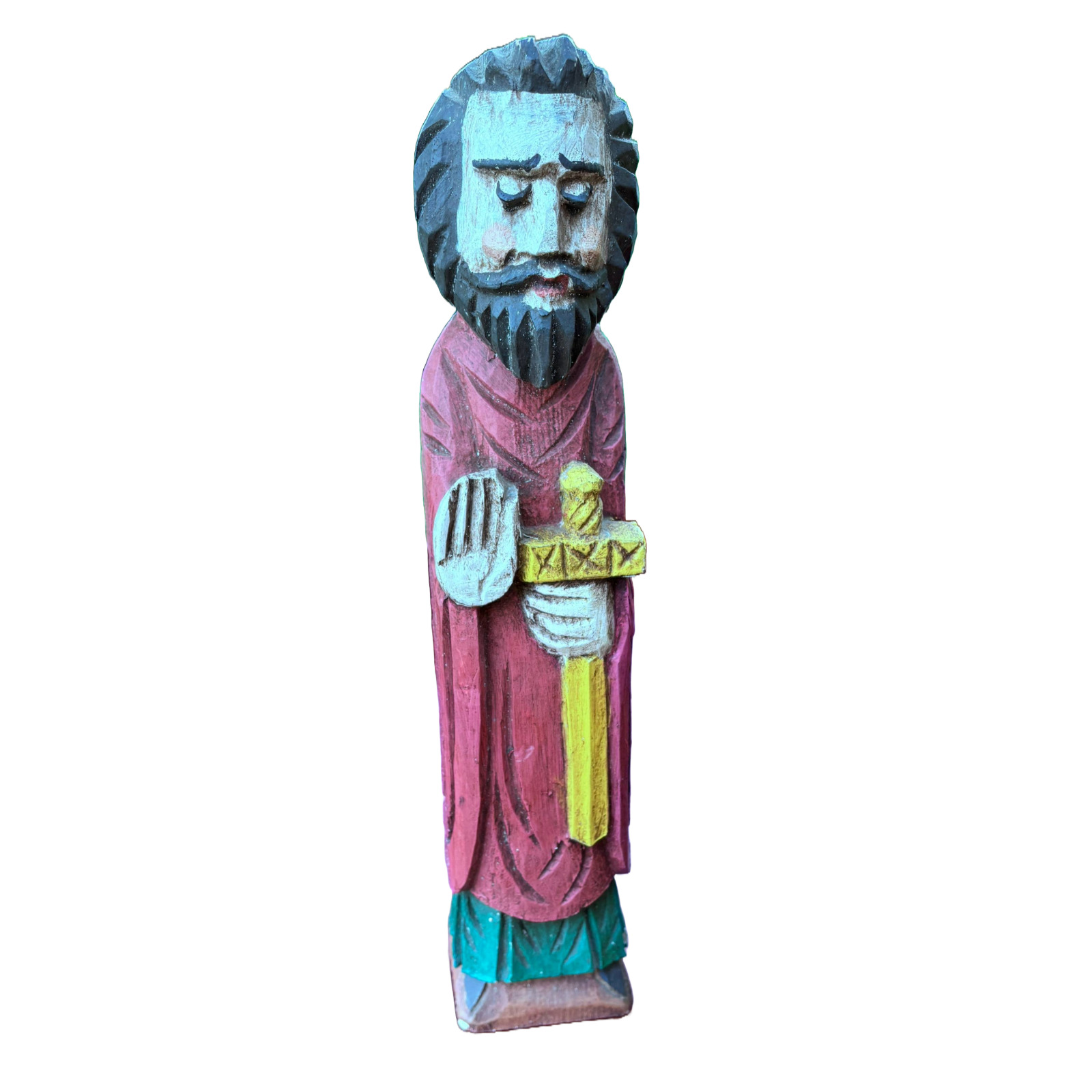 Beautiful Antique Wooden Statue of Saint Matthias with Sword - Unique Gift