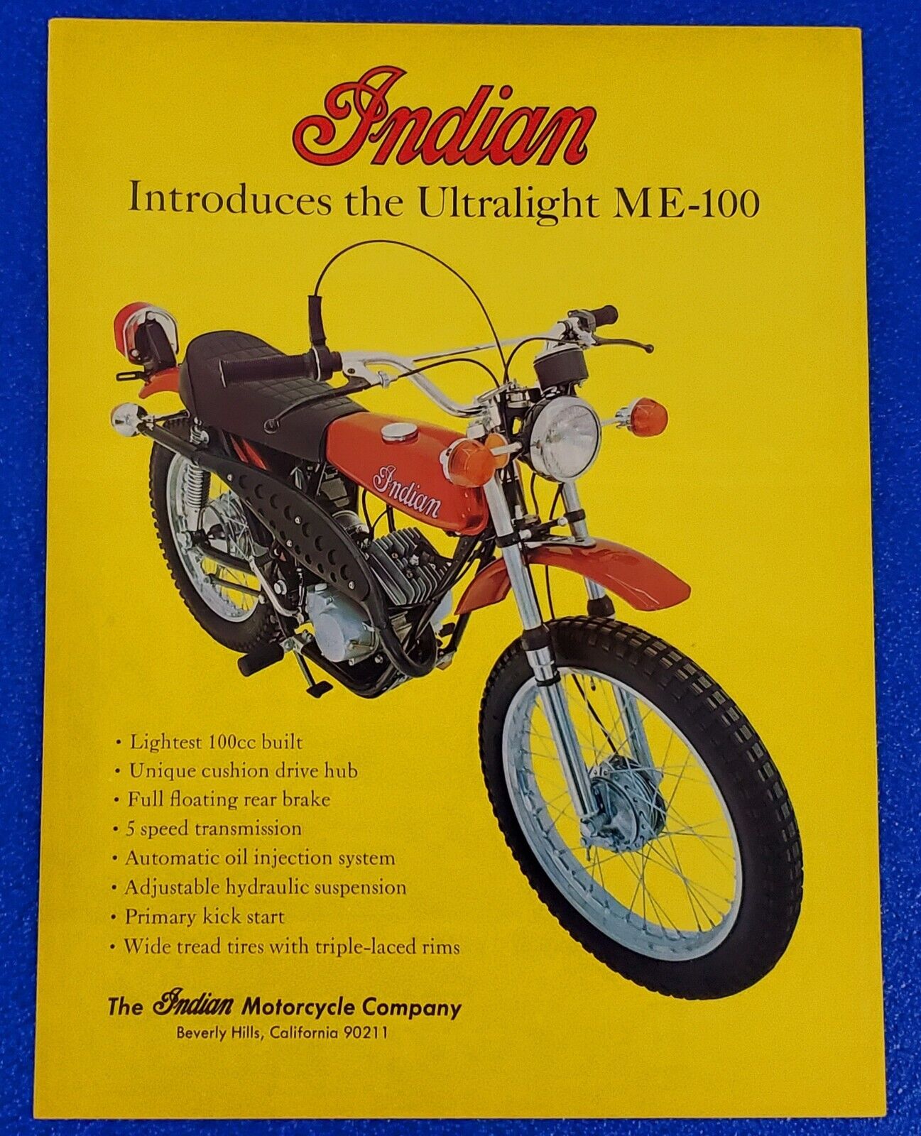 1974 INDIAN ULTRALIGHT ME-100 MOTORCYCLE ORIGINAL PRINT AD CLASSIC DIRT BIKE