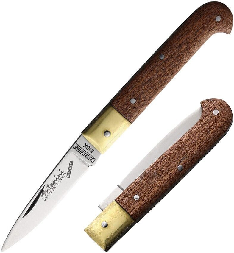Antonini Small Folder Folding Knife 2.63 420 Steel Spear Point Blade Wood Handle