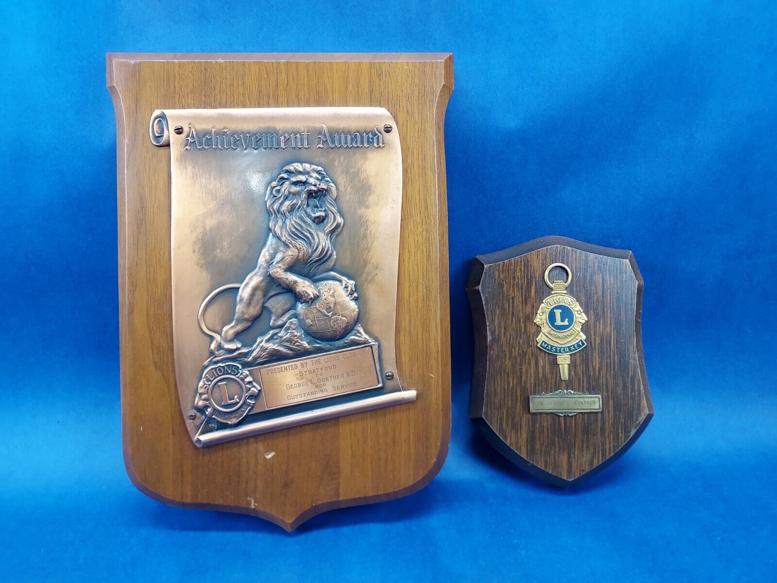 2 Vintage Rare Lions Club International Master Key Achievement Award Plaque Sign