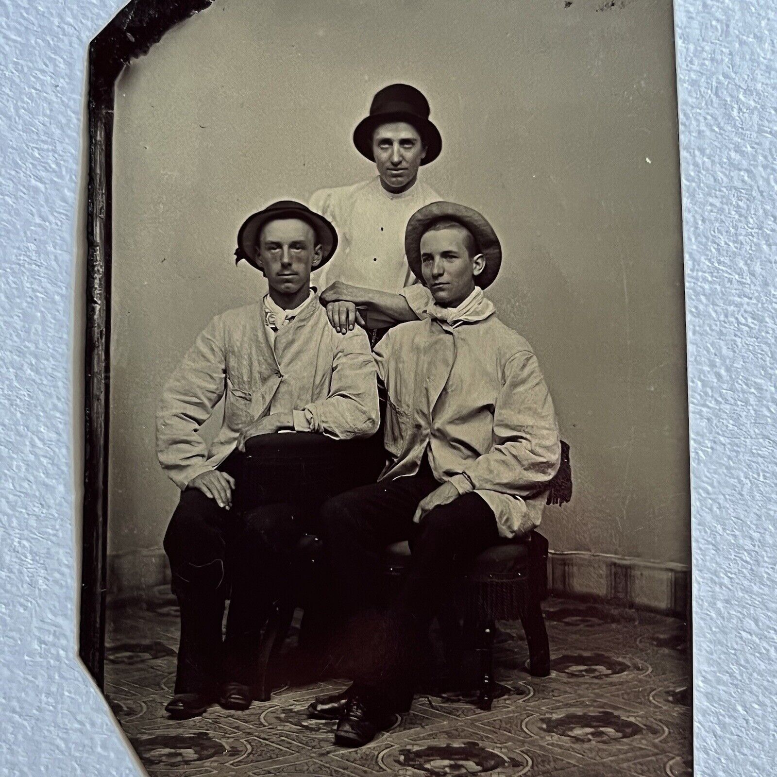 Antique Tintype Photograph Charming Young Man & Woman Working Class Occupational