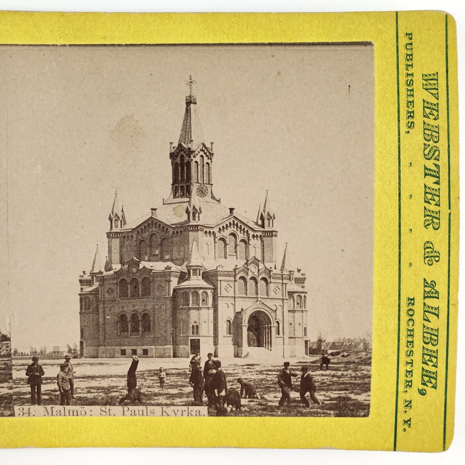 Malmo St Paul's Church Stereoview c1870 Webster Albee Sweden Medieval Card H1496