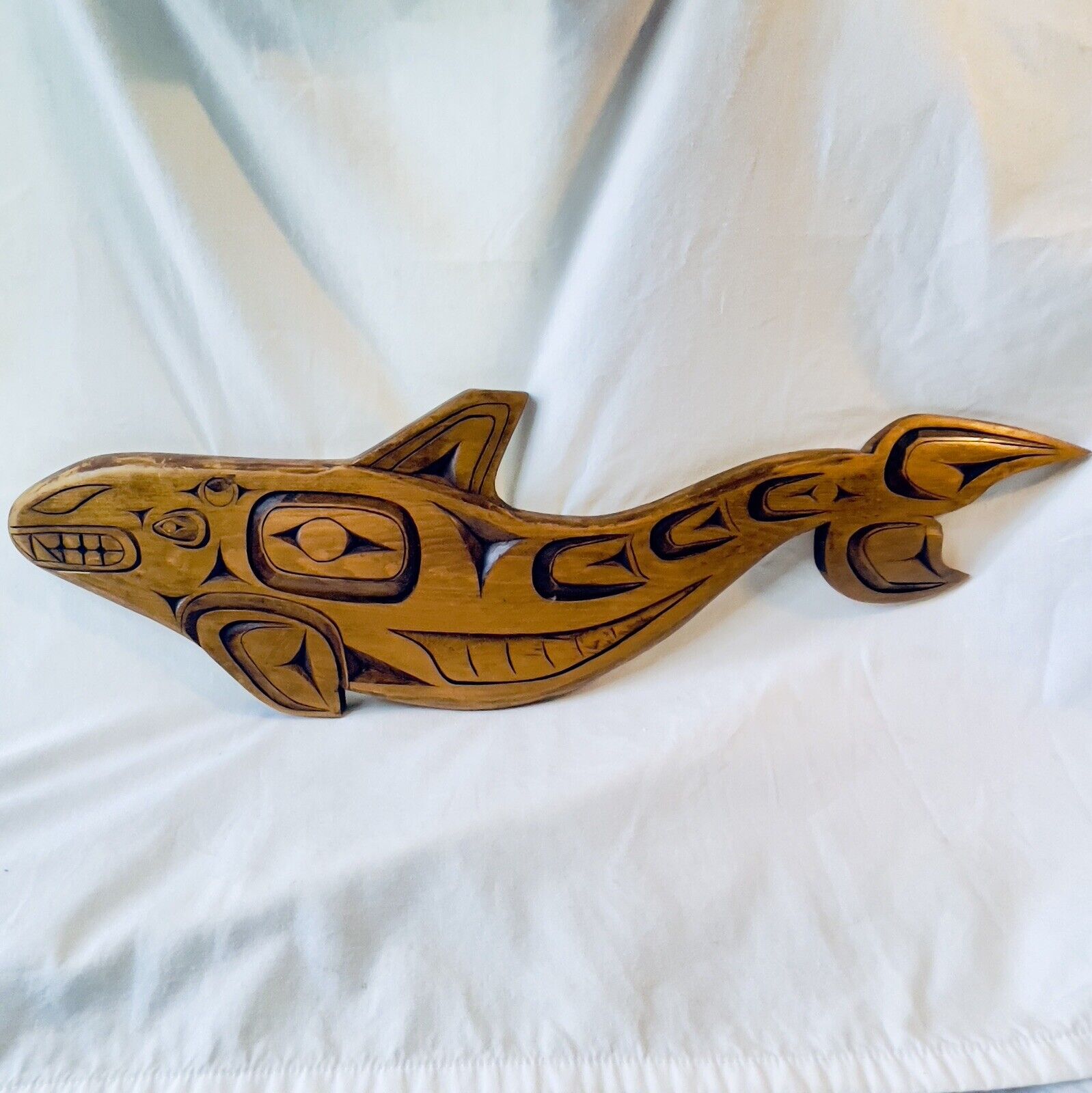 VTG PNW Musqueam First Nations Carved Orca Artist Signed 1993
