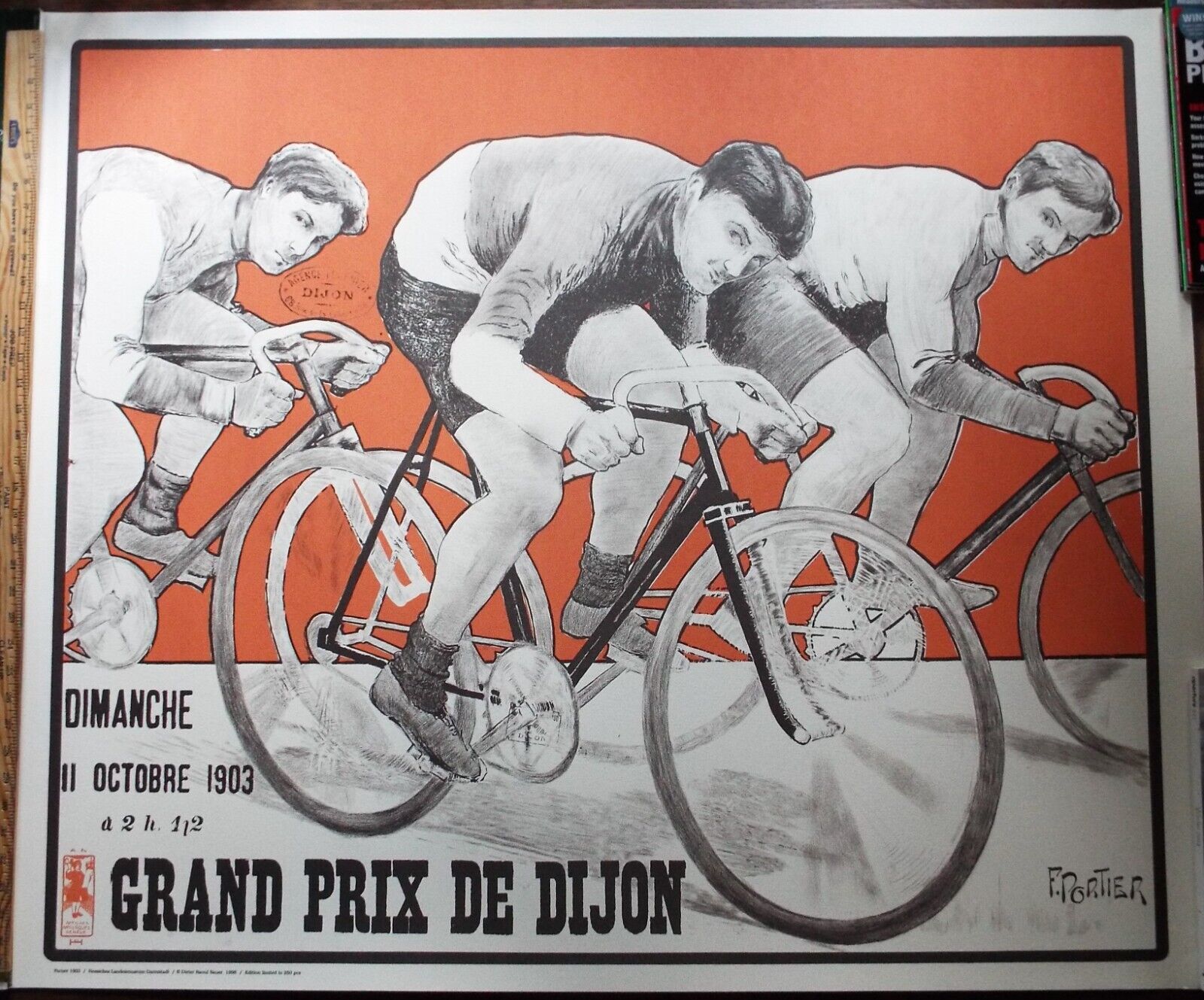 Vintage 1903 GRAND PRIX DE DIJON BICYCLE Poster, Limited Edition, 38 x 46 Inches