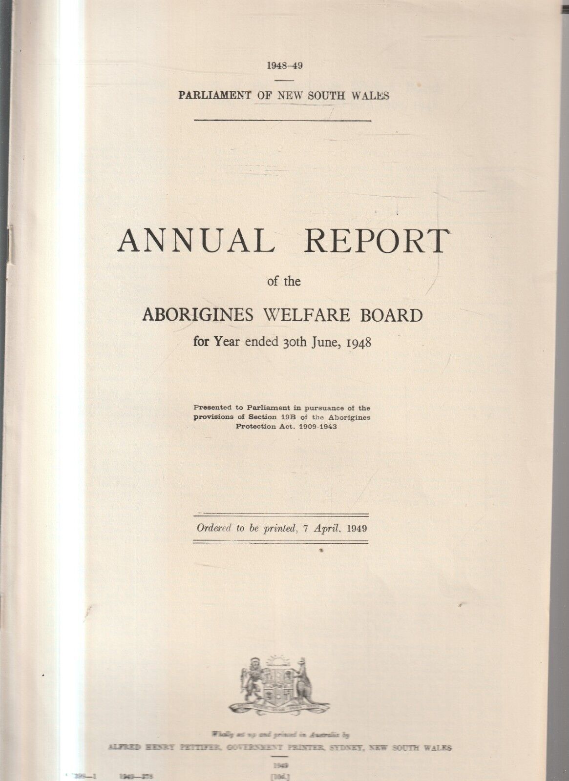 AUS PARLIAMENT PAPERS , NSW 1848-49 , REPORT ABORIGINES WELFARE BOARD