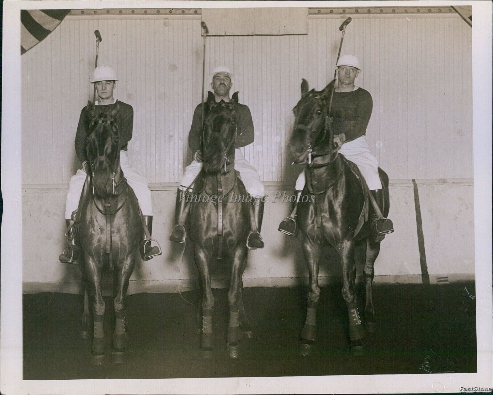Vintage Three Polo Players Pose On Horses For Picture Polo Photo 8X10