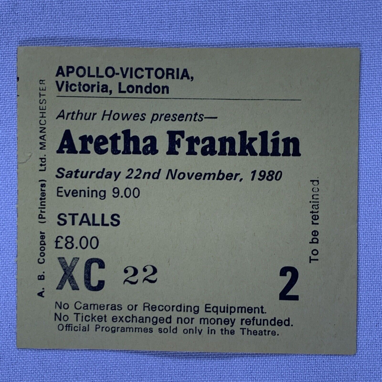 Aretha Franklin Ticket Original Vintage Apollo-Victoria Theatre London 1980 #2