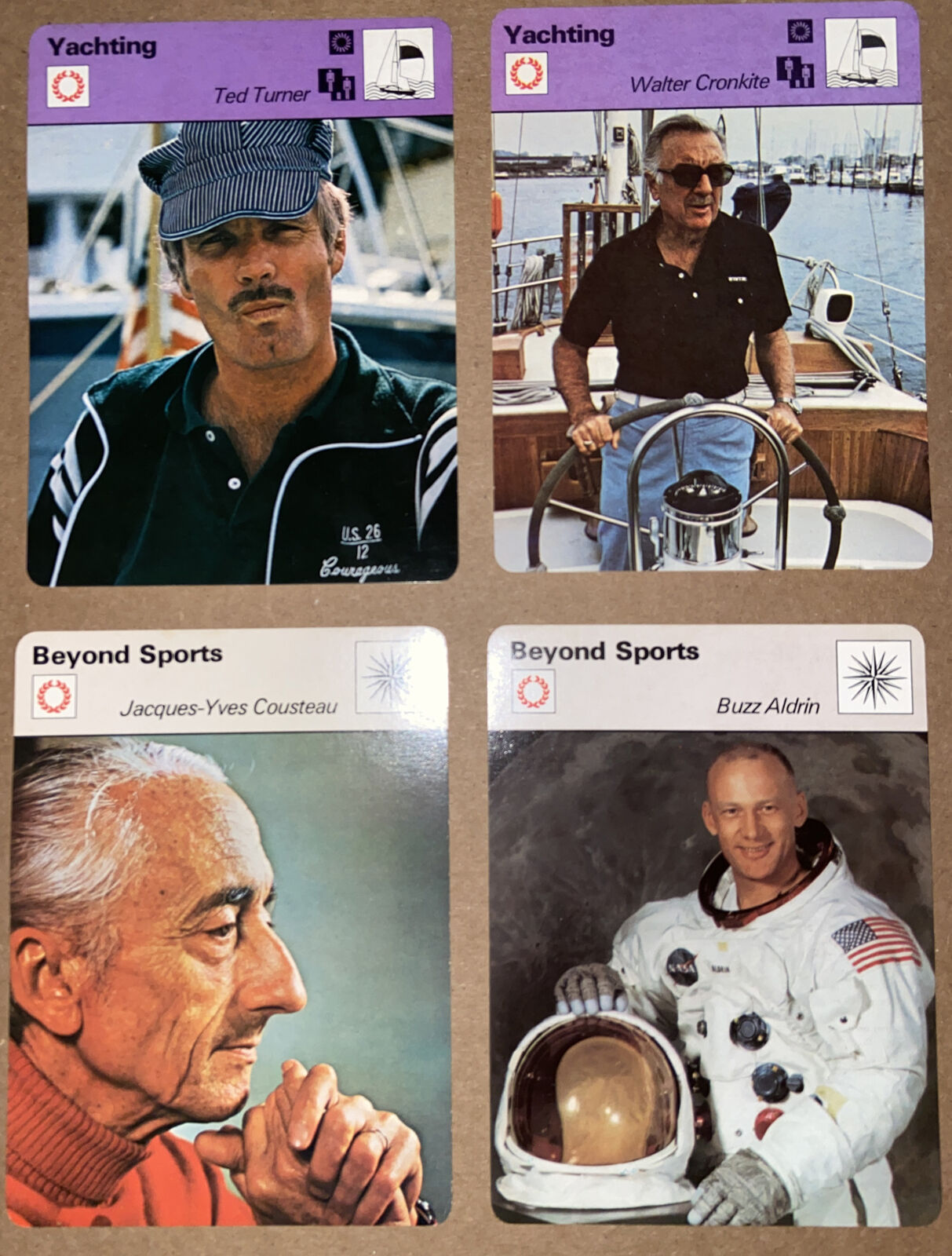 Vintage Sportscaster card Lot (4) 1977-1979 Turner, Aldrin￼￼, Cousteau, Cronkite