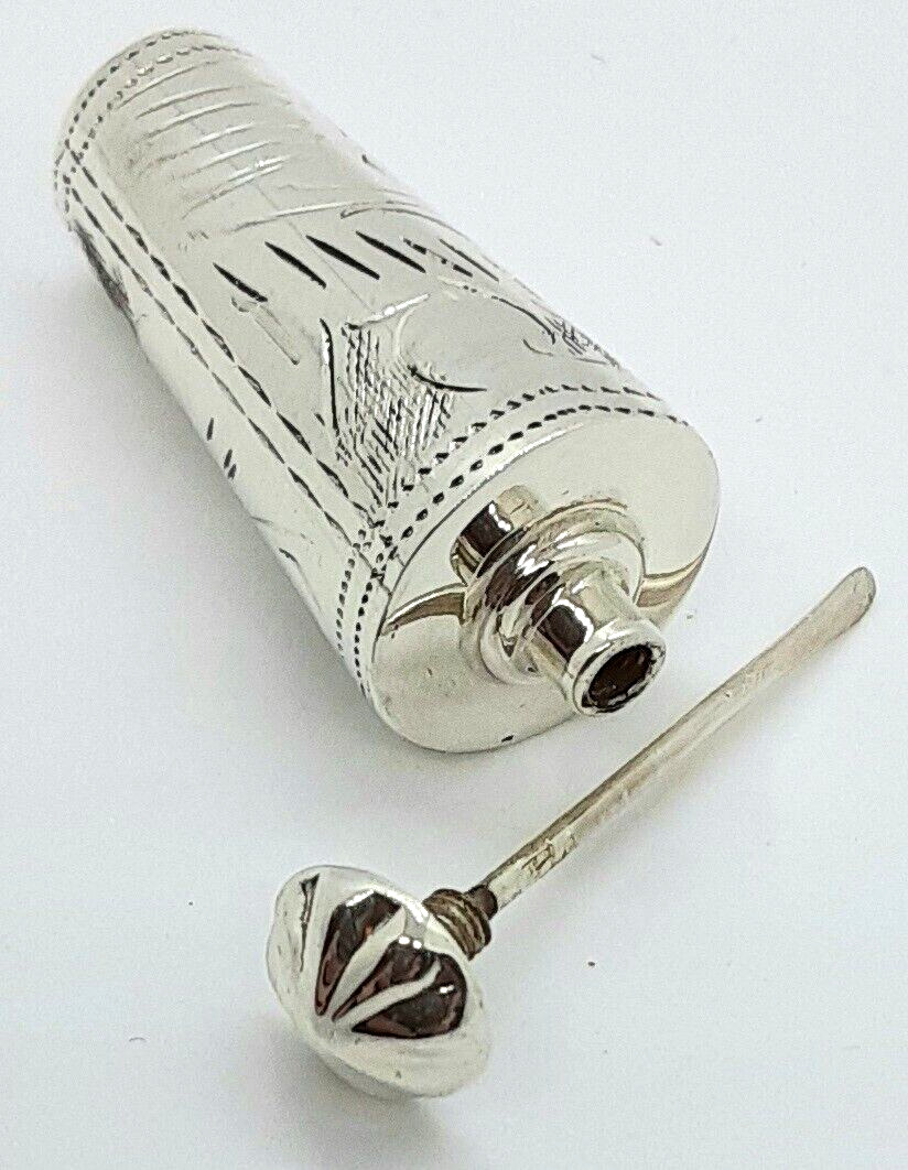 SMALL TAPERED STERLING SILVER PERFUME BOTTLE THAILAND FLORAL ETCHED NEW