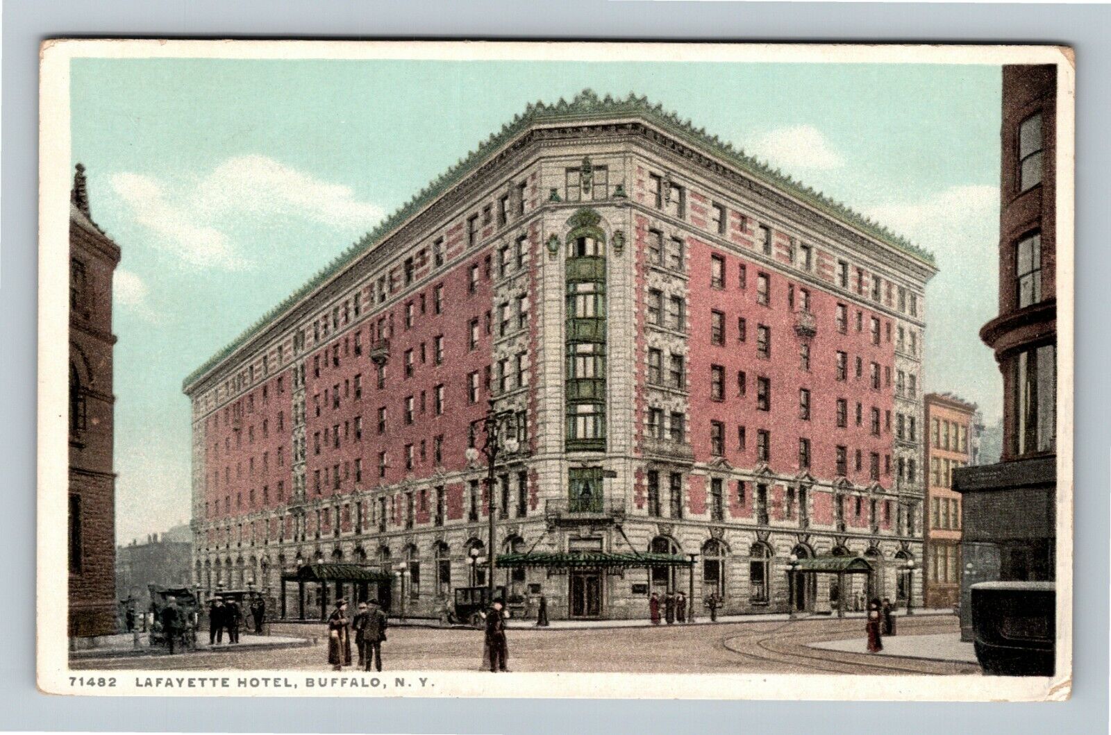 Buffalo NY-New York, Lafayette Hotel, Busy Street View, Early Vintage Postcard