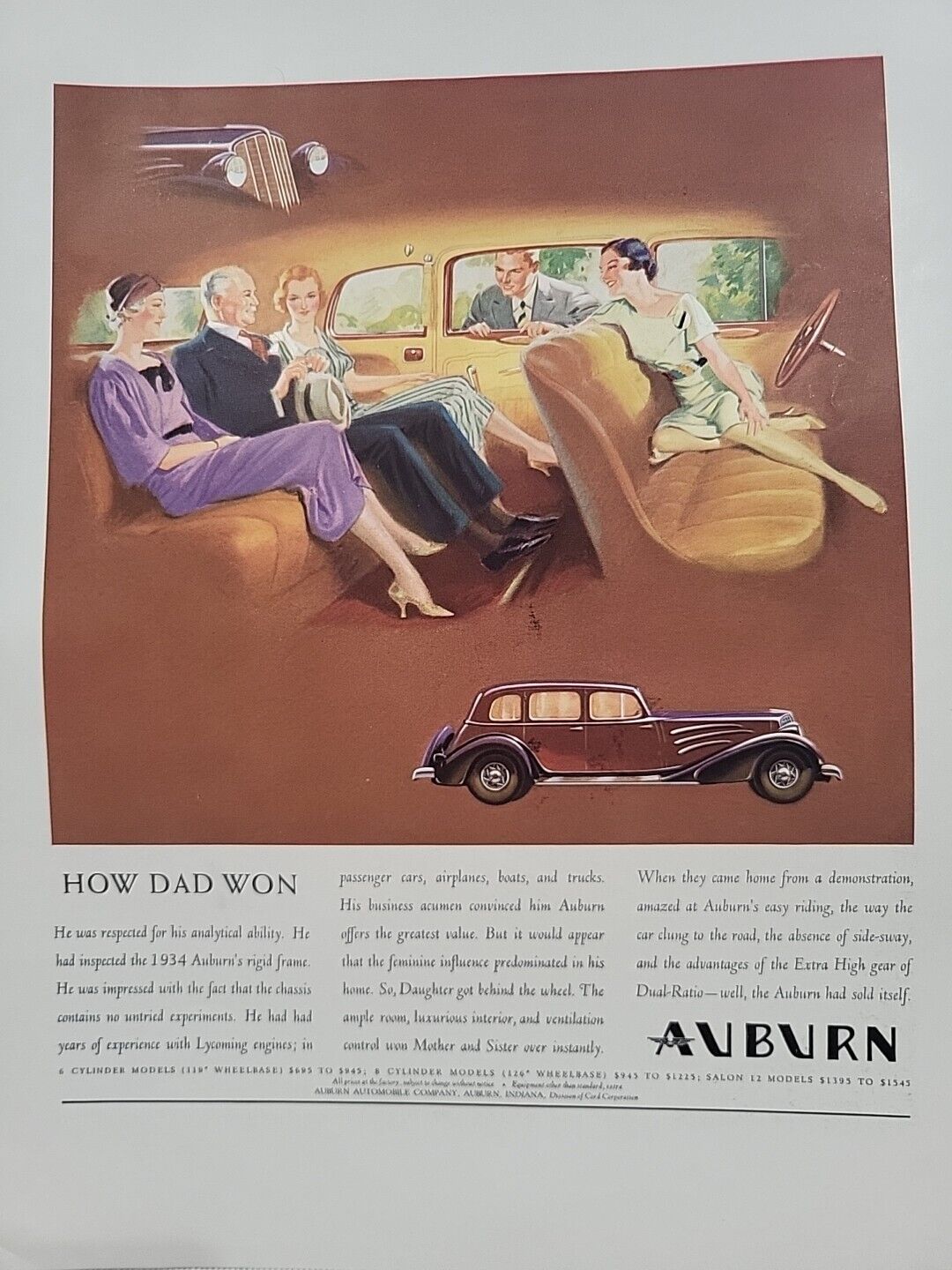 1934 Auburn Automobile  Fortune Magazine Print Advertising Luxury Car Color