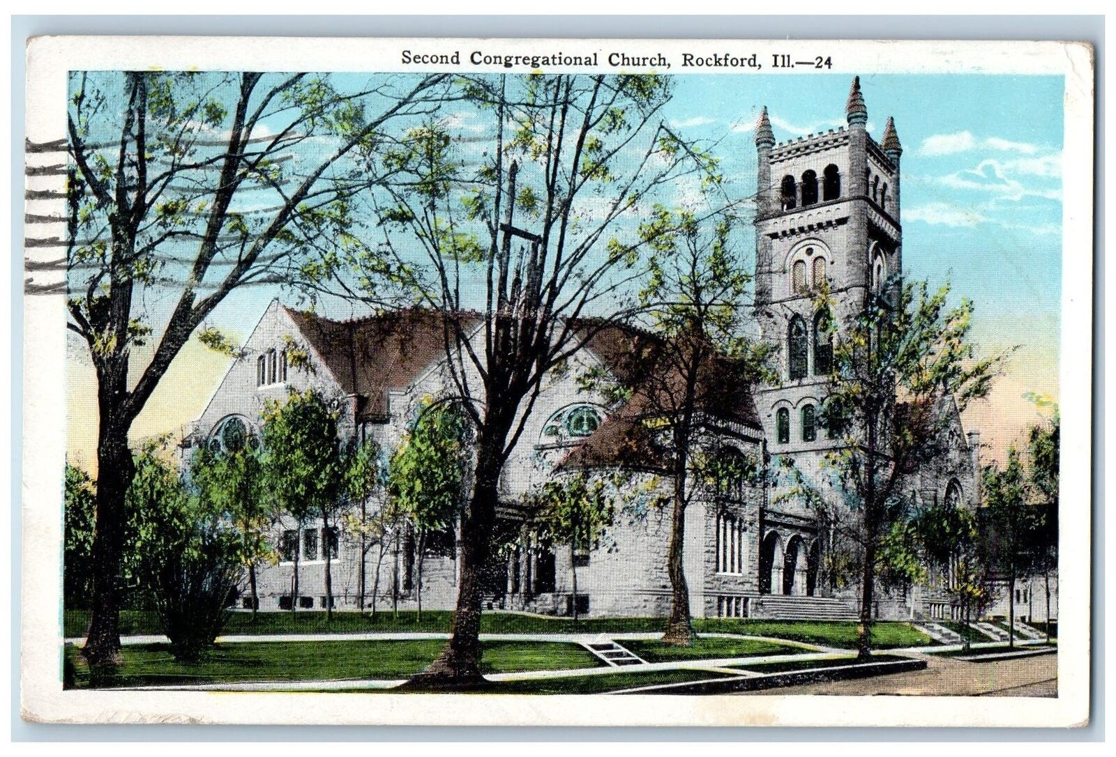 Rockford Illinois IL Postcard Second Congregational Church Exterior 1929 Vintage