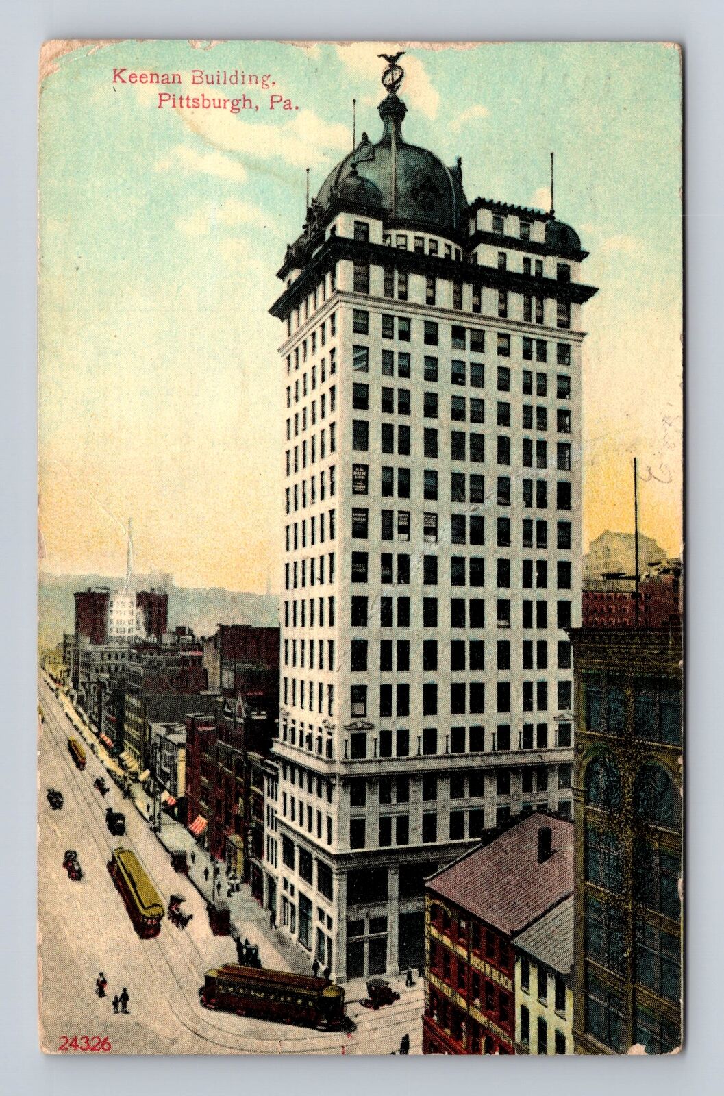 Pittsburgh PA-Pennsylvania Keenan Building, City Trolleys Vintage c1910 Postcard