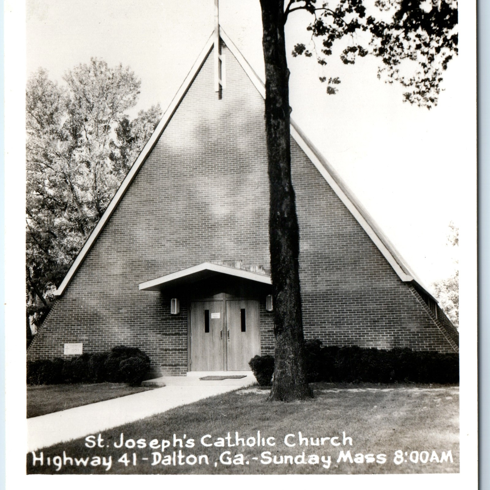 c1950s Dalton, GA Church RPPC St. Joseph's Catholic Midcentury Modern Photo A259