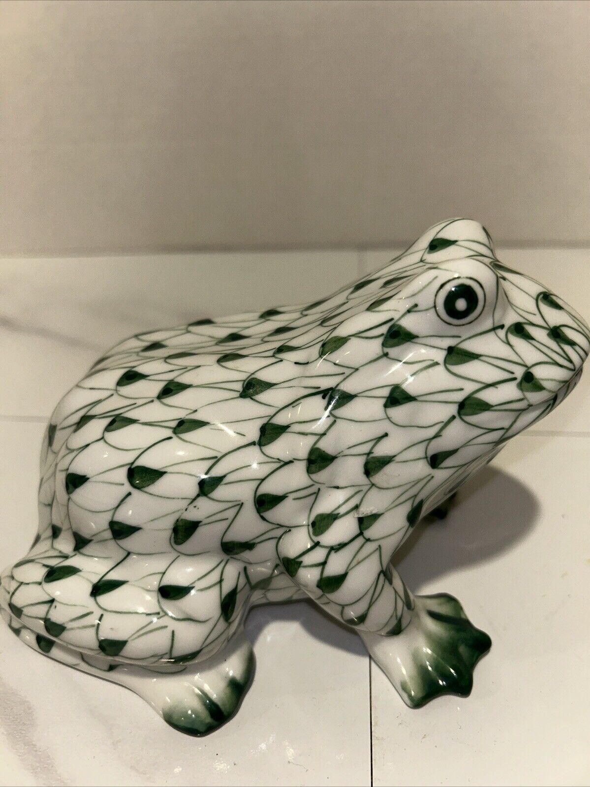 Andrea By Sanded Fishnet  Hand Painted   Medium Green Frog