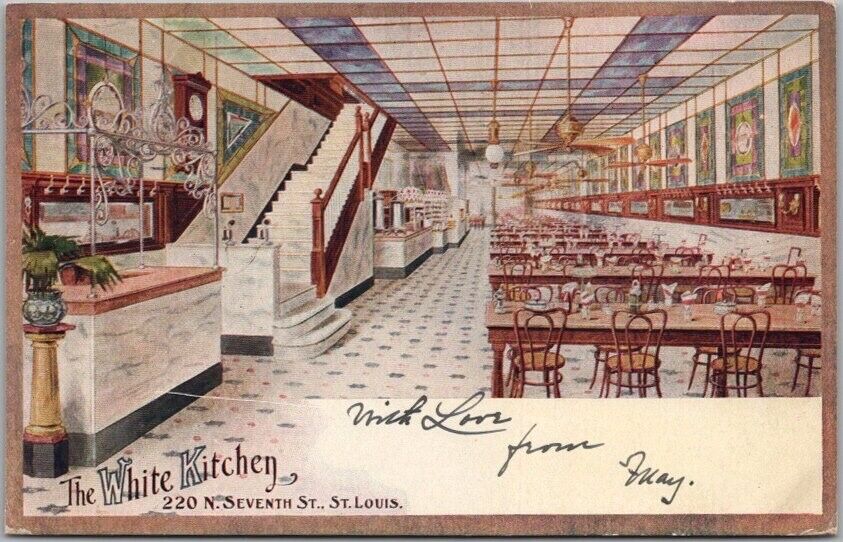 1907 ST. LOUIS Missouri Postcard THE WHITE KITCHEN Restaurant / 22 N. 7th Street
