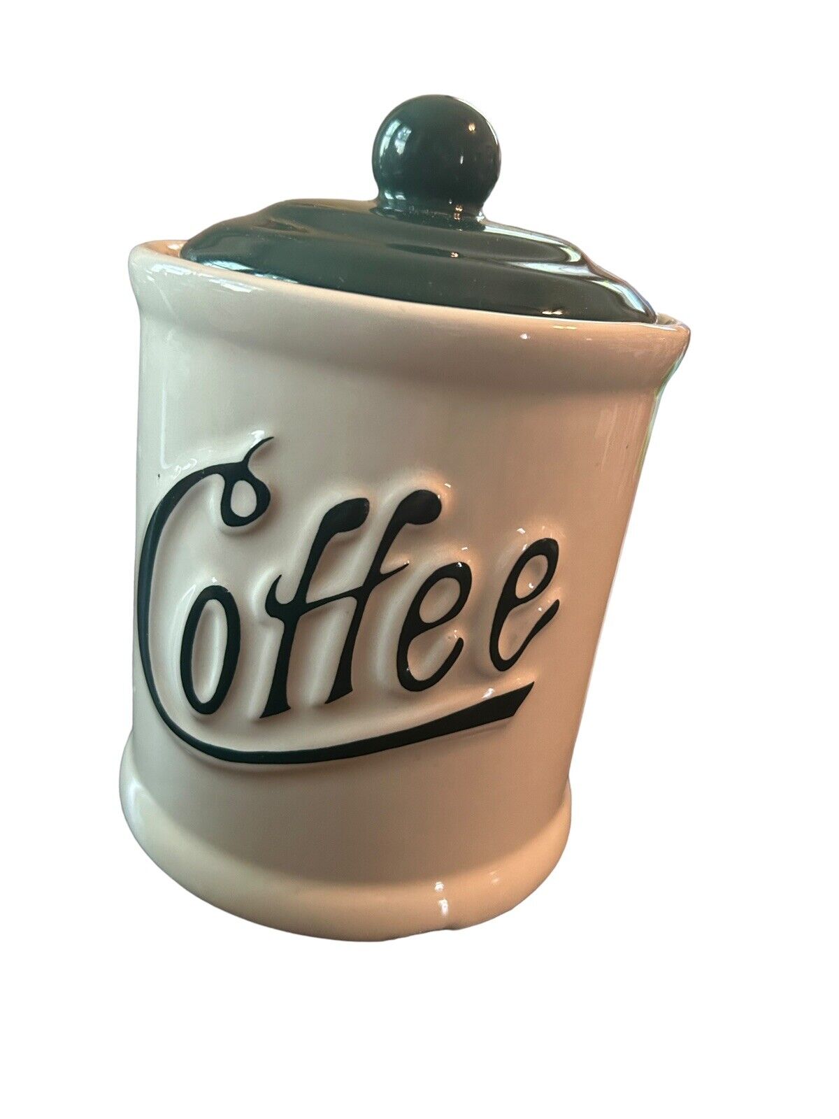 Himark Ceramic Coffee Canister With Lid Vintage Script Green White