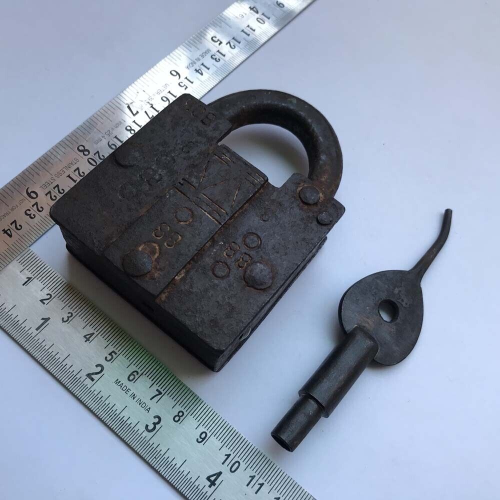 1850's Iron padlock or lock with SCREW TYPE nice shape, Trick or puzzle.