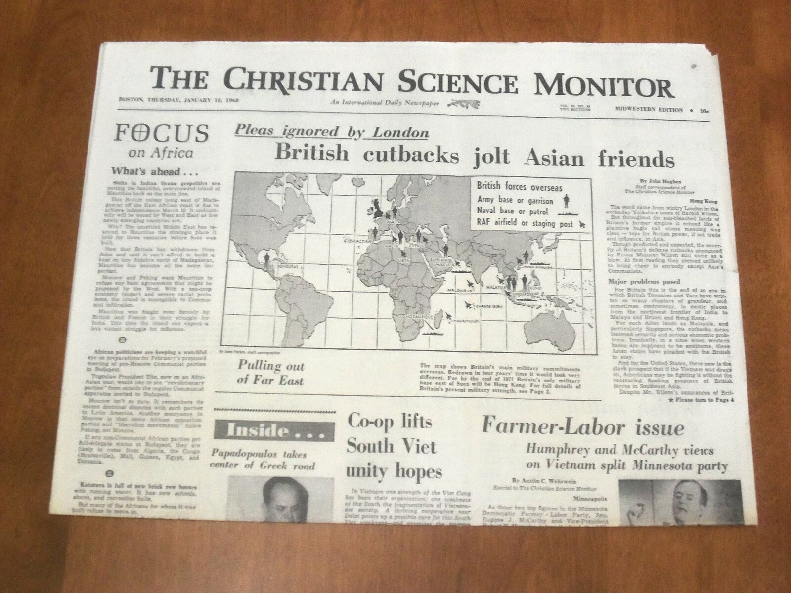 1968 JAN 18 THE CHRISTIAN SCIENCE MONITOR -BRITISH CUTBACKS JOLT ASIA - NP 4628