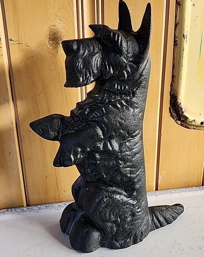 Large Black Cast Iron Scottie Scottish Dog Door Stop